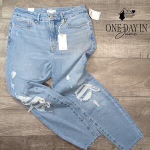 Good American Good Legs Crop Distressed Raw Hem Jeans Size 12